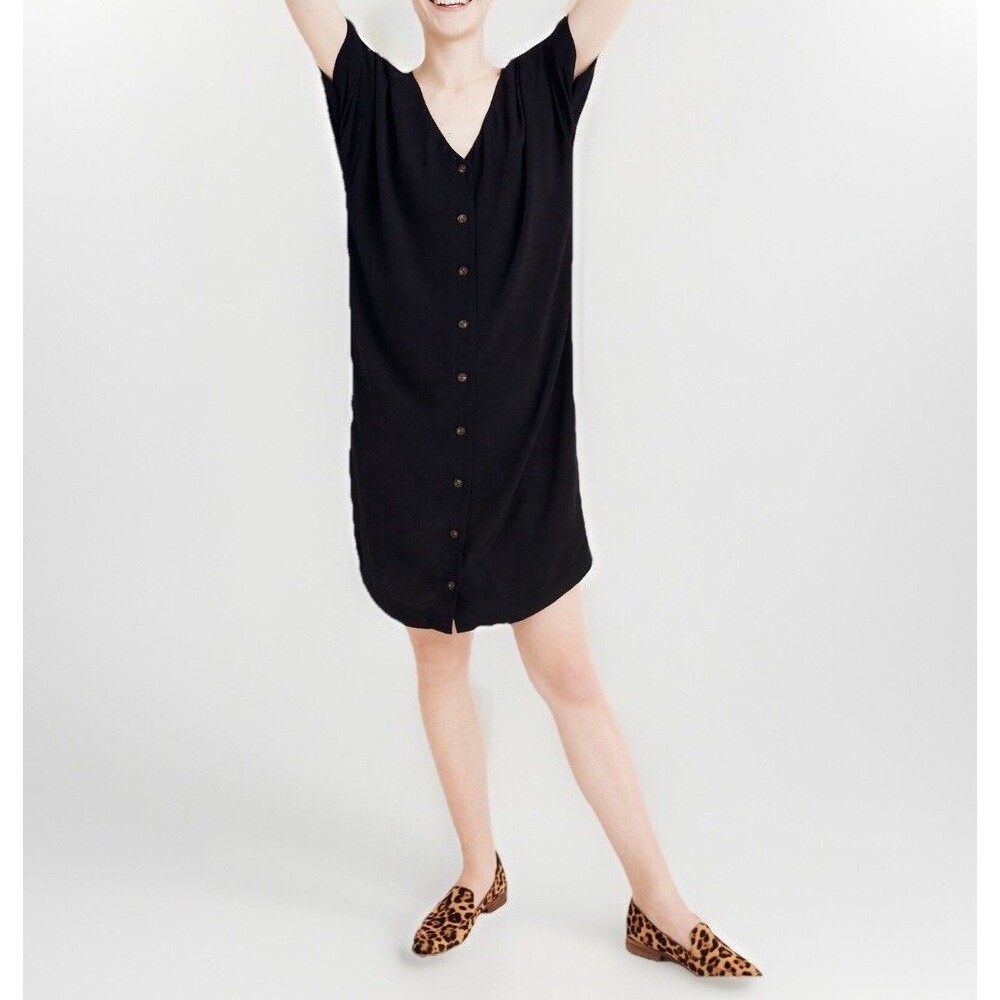 Madewell Button-Front‎ Easy Dress NWT True Black L1933 Oversized XXS Sold Out